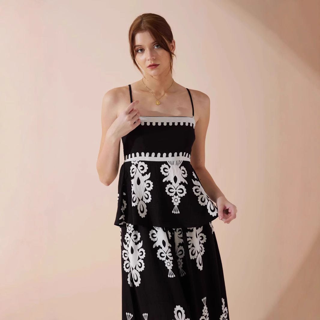 Ladies Peplum Top with delicate straps and artistic pattern Skovae