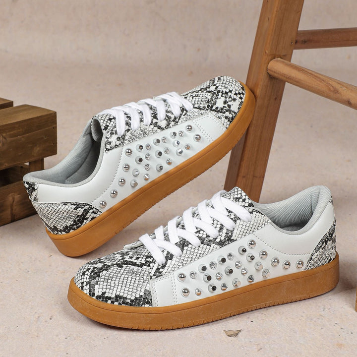 Dame Komfortable Sneakers med Slangeskindslook og Glimmersten Stilla