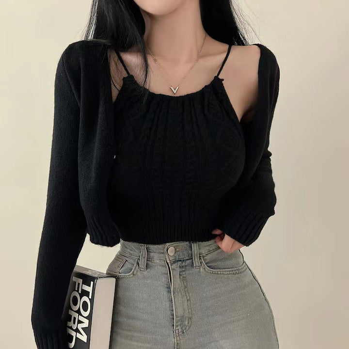 Dame Elegant Strik-Crop-Top med justerbare stropper Stilla