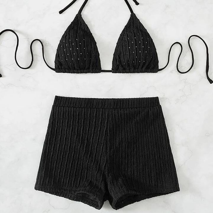 Femme Rip-Triangle-Bralette og Høj Talje Shorts Bikini Sæt Stilla