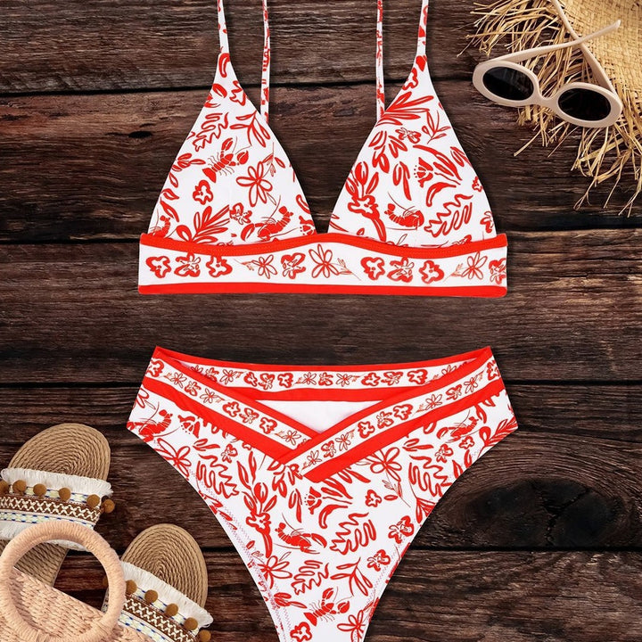 Dame Bandeau-bikini med blomsterdesign og høj benudskæring Stilla