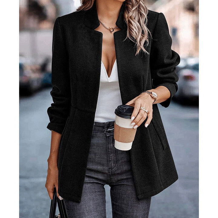 Dame blazer i struktureret stof med moderne krave Stilla