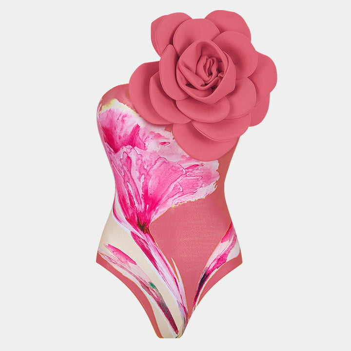 Dame badedragt med blomsterdetalje og glitrende overkjole Stilla