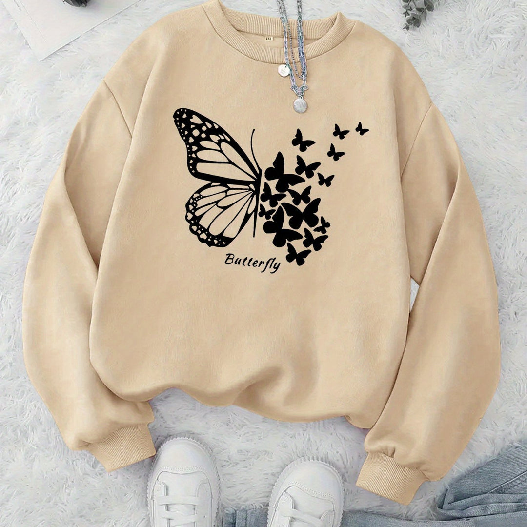 Kvinders sweatshirt med kreativ sommerfuglemotiv og afslappet snit Stilla