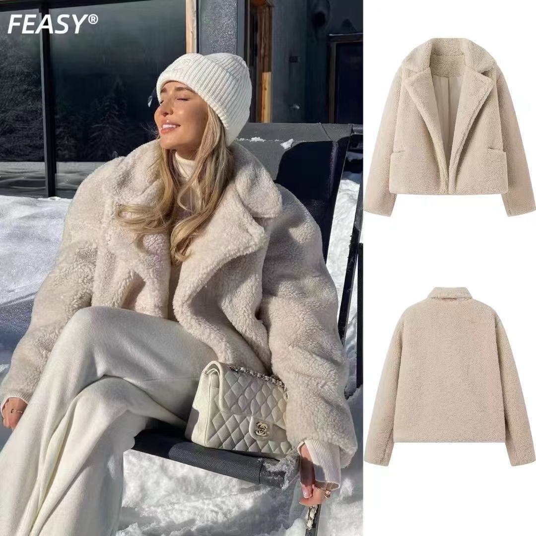 Dame kramme teddy jakke med moderne revers Stilla