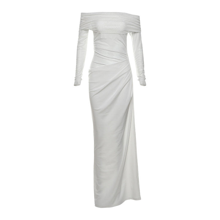 Dame Off-Shoulder Maxikjole med figursyet design og rynkning Skovae