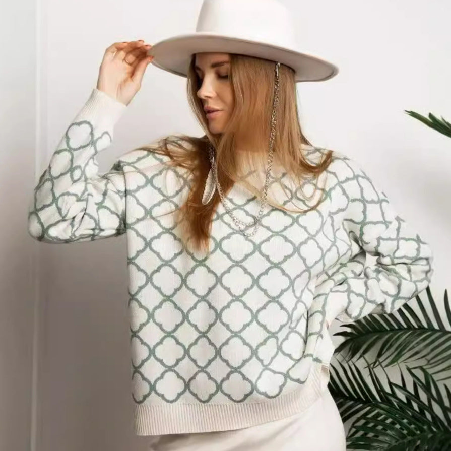 Dame afslappet sweater med stilfuld mønsterblanding og ribbed manchetter Stilla