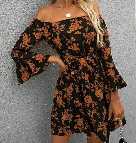 Kvinders Off-Shoulder Kjole med Farverigt Mønster Stilla