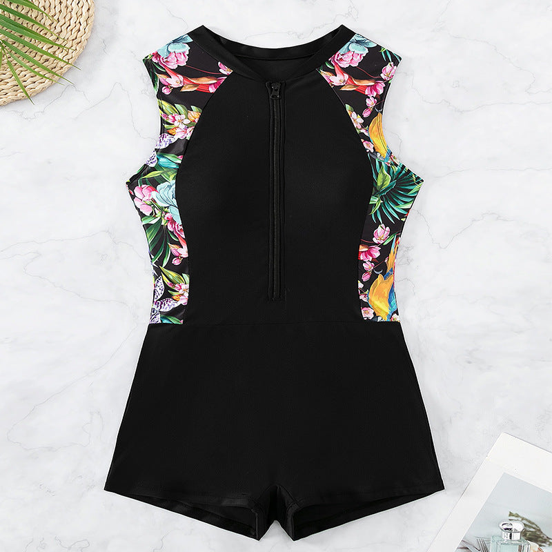 Dame Sporty one-piece svømmedragt med blomsterdesign og lynlås Stilla