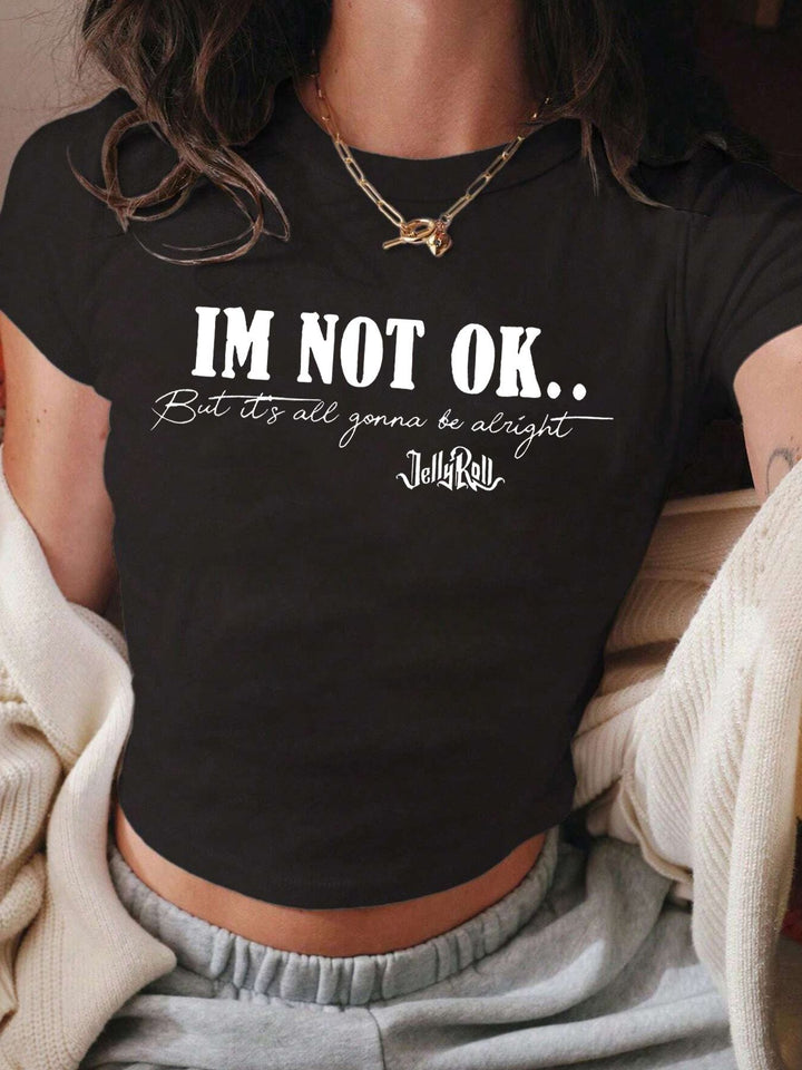 Dame Crop-Shirt med inspirerende tekst Skovae