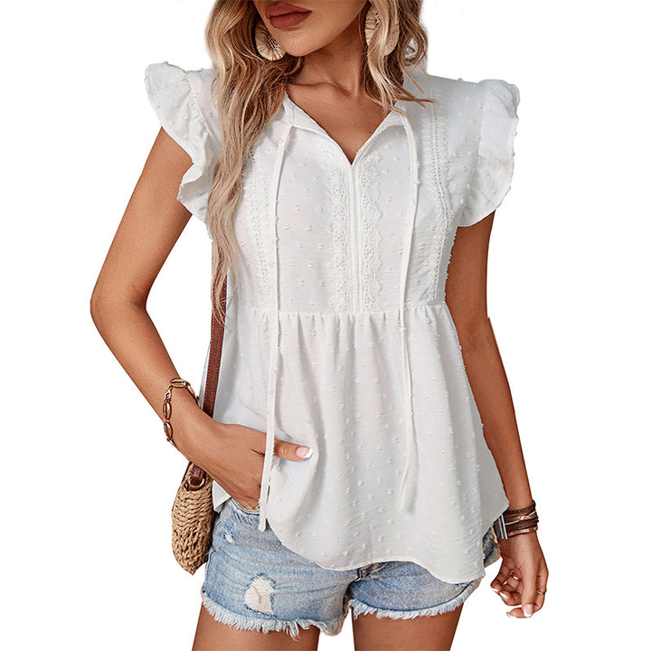 Damebluse med flæse detaljer og elegante blonde accenter Stilla
