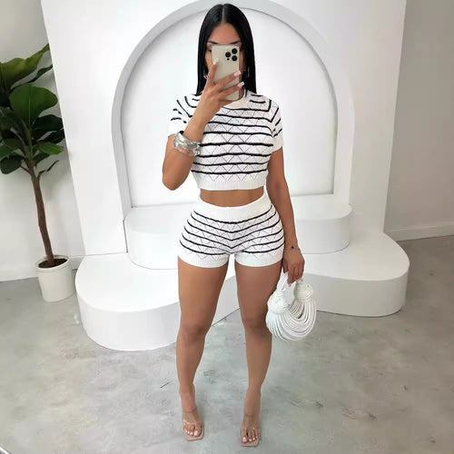 Dame Crop-Top og Shorts Sæt med grafisk mønster Skovae