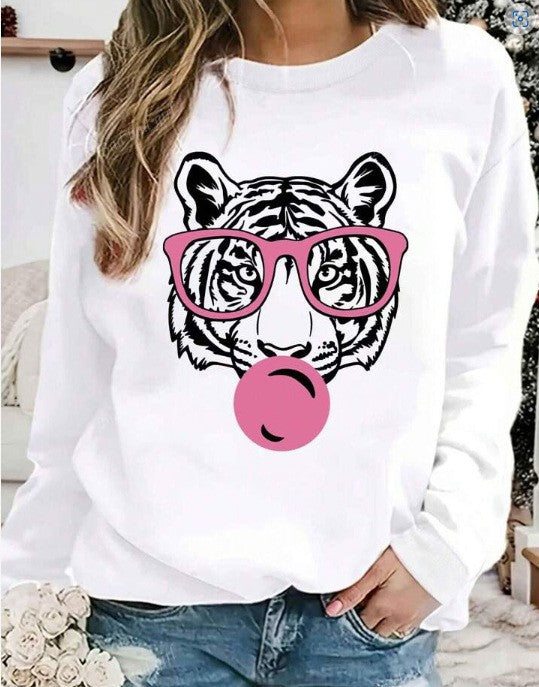 Kvinders sweatshirt med kreativ tiger design og afslappet snit Stilla