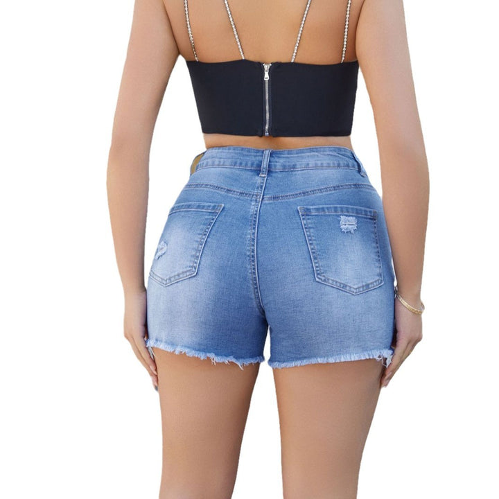 Dame Modiske High-Waist Denim-Shorts med Destroyed-detaljer og afslappet snit Stilla