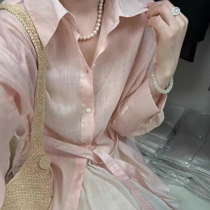 Femme Elegant Lagdeling Linned Kjole Stilla