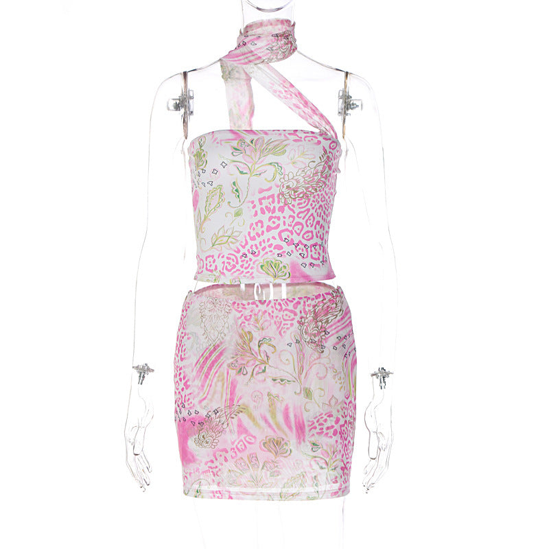 Dame Halterneck Minikjole med blomstret design Skovae