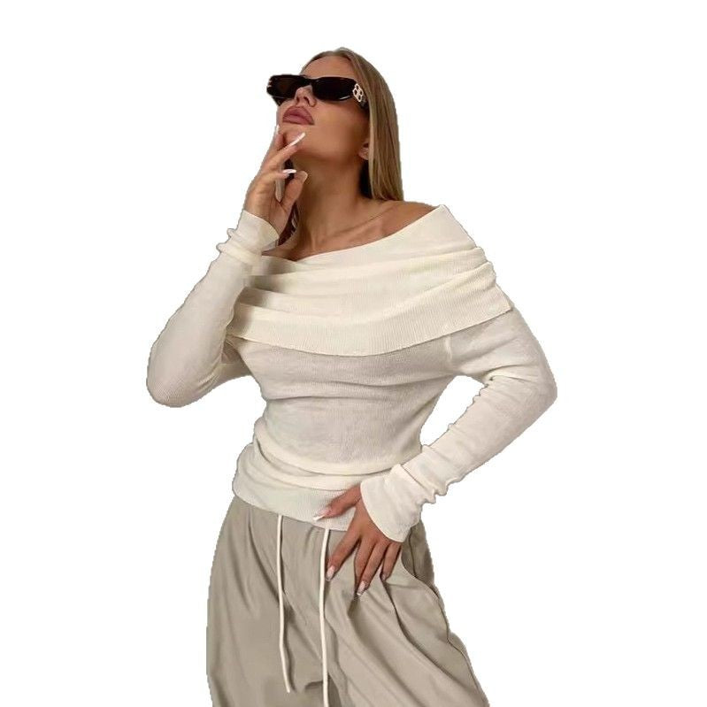 Femme Off-Shoulder Ripp Langærmet Top Stilla