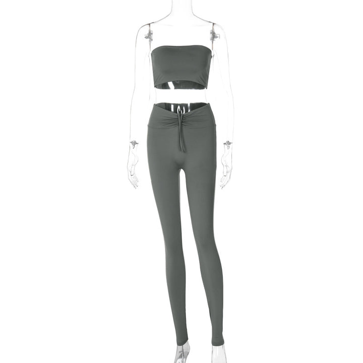 Dame Crop-Top og Leggings Sæt med raffineret rynkning og elastisk bånd Stilla