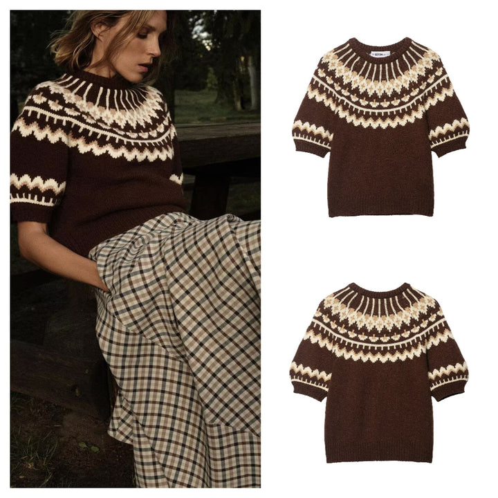 Kvinders strikket sweater med norsk mønster og dropped skuldre Stilla