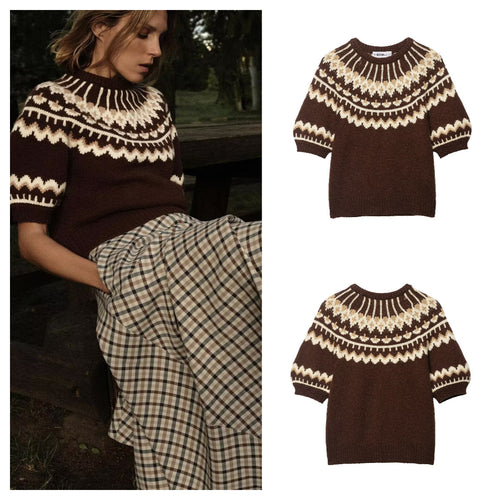 Kvinders strikket sweater med norsk mønster og dropped skuldre Stilla