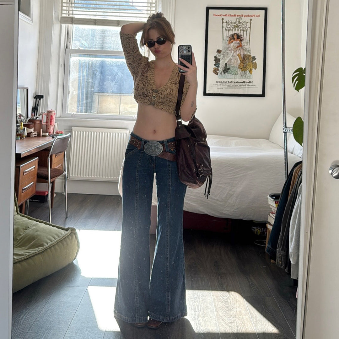 Dame Bredde Jeansbukser i Retro-Stil med Høj Talje Skovae