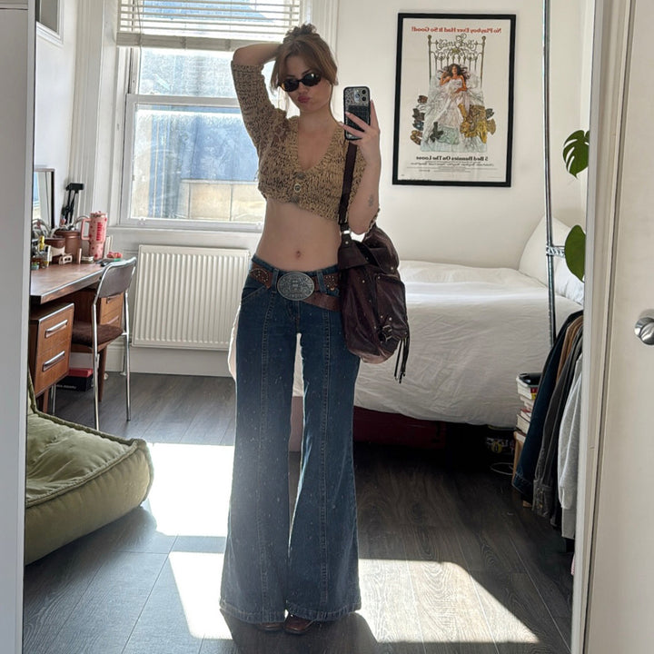 Dame Bredde Jeansbukser i Retro-Stil med Høj Talje Skovae