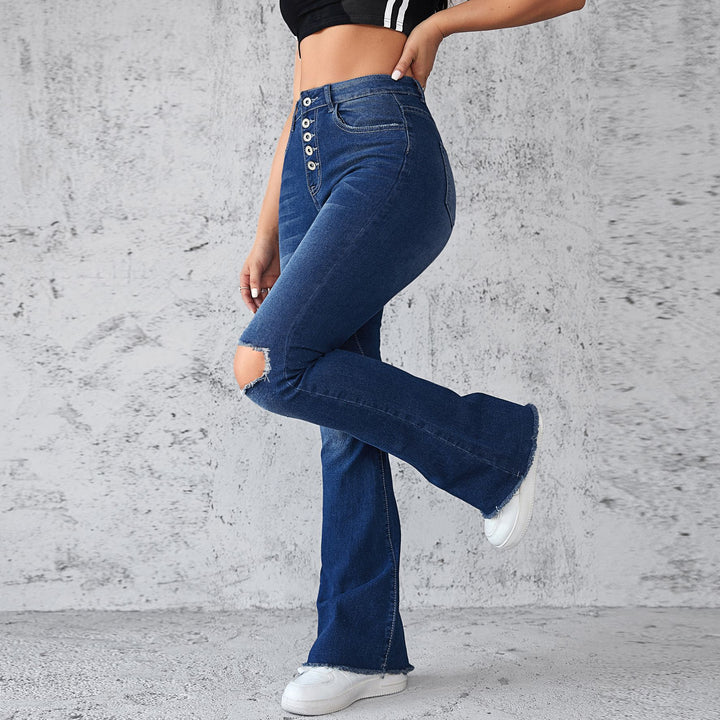Dame Flared Jeans med høj talje og stilfulde rifte-detaljer Stilla