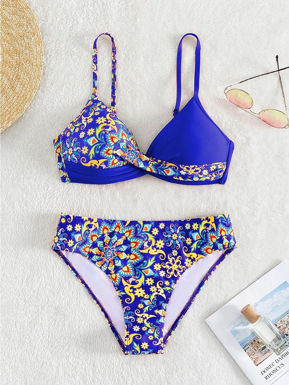 Femme Floral Print Bralette Bikini Sæt Stilla