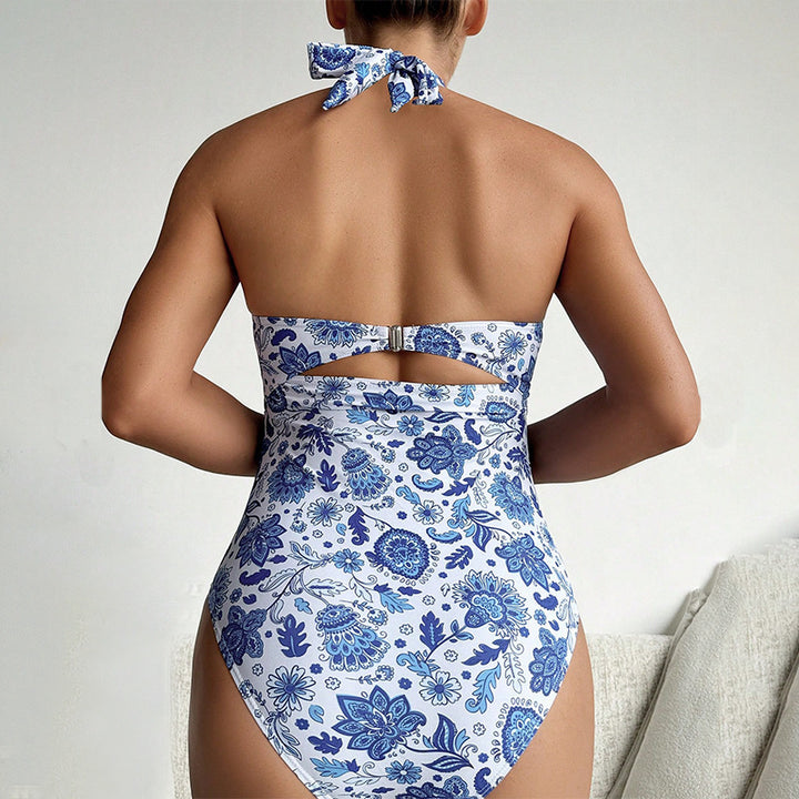 Dame one-piece badedragt med forførende snit og blomsterdesign Skovae