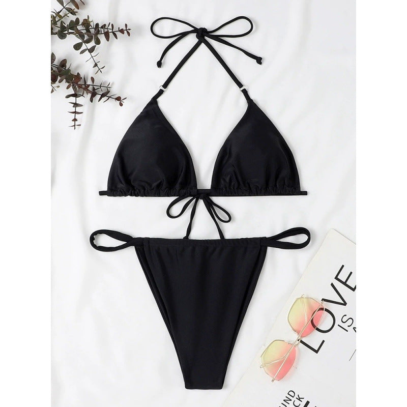 Dame triangle-bikini med justerbare bindebånd og elastisk talje Skovae