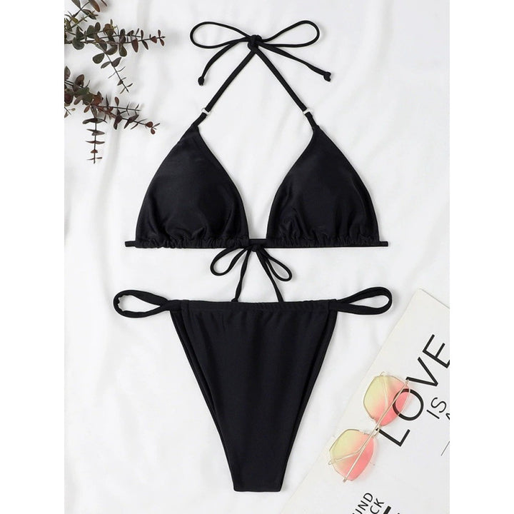 Dame triangle-bikini med justerbare bindebånd og elastisk talje Skovae