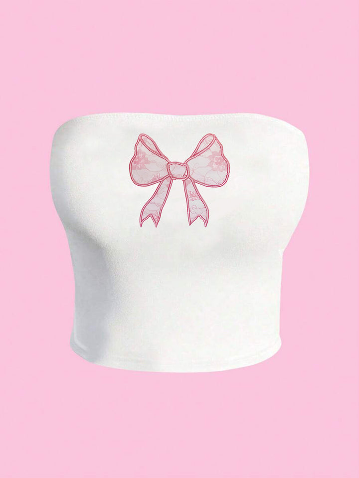 Dame Bandeau-top med elegant blondermotiv Skovae