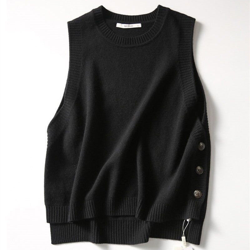 Dame Elegant Strik Vest med Knap Detaljer og Tidløst Design Stilla