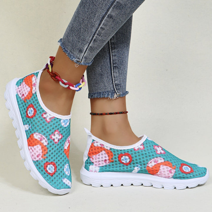 Dame Slip-On Sneakers med glædeligt motiv og skridsikker sål Stilla