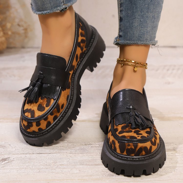 Dame Chunky Loafers med dygtigt dyremønster og fashionabelt frynse-detalje Stilla