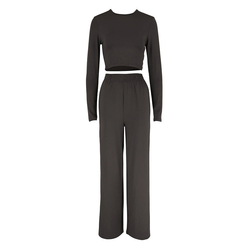 Dame Elegant To-delt Sæt med cropped top og brede bukser Skovae