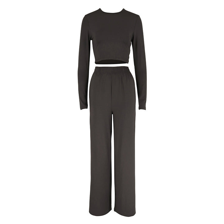 Dame Elegant To-delt Sæt med cropped top og brede bukser Skovae