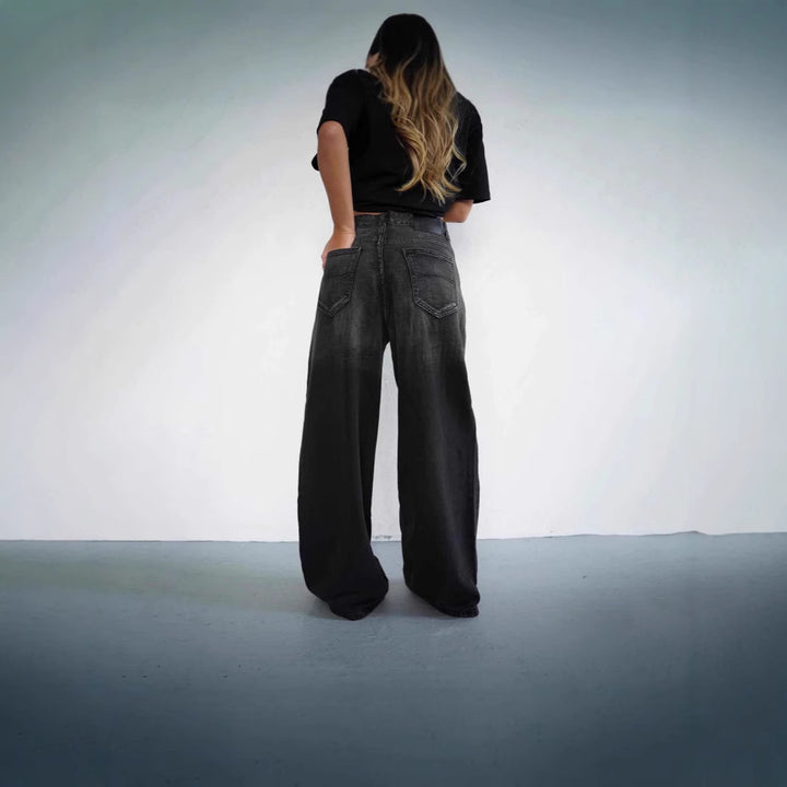 Dame bred jeans med elegant faded effekt Stilla
