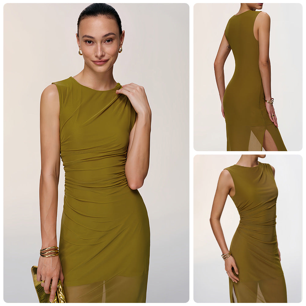 Dame Elegant Wrap Dress med Figurformende Design og Dragende Samlede Elementer Skovae