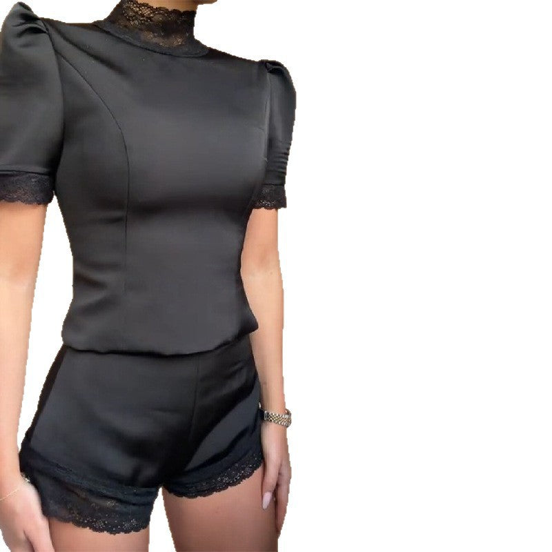 Dame Satin sove shorts med blondedekoration Skovae
