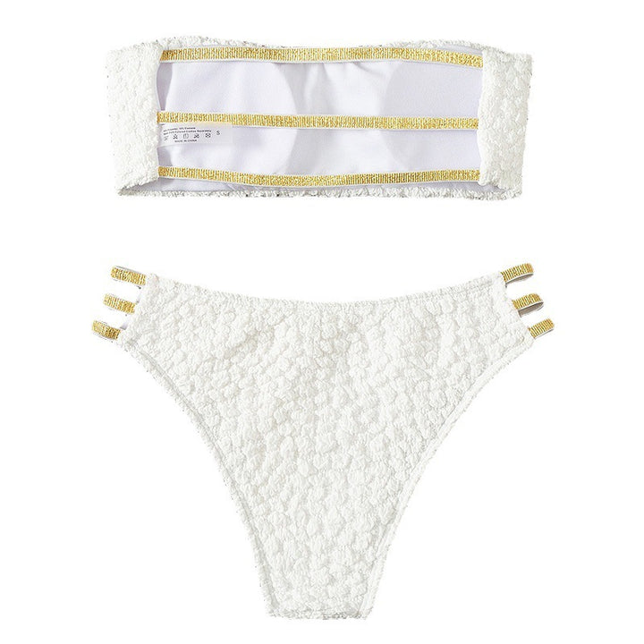 Dame Bandeau-bikini med moderigtige krystalmønstre og elegante dekorationer Skovae