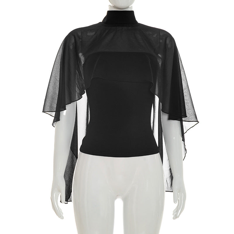 Dame elegant top med transparente vingeærmer Skovae