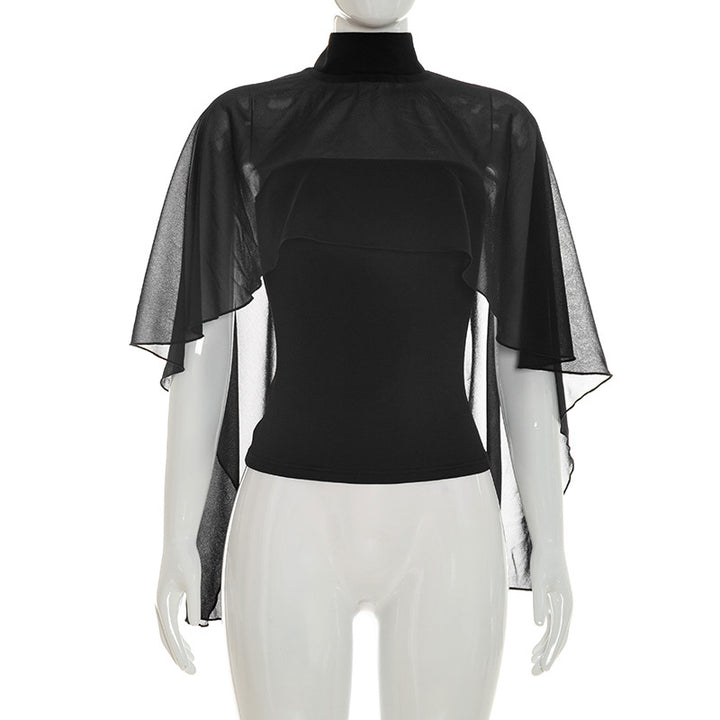 Dame elegant top med transparente vingeærmer Skovae