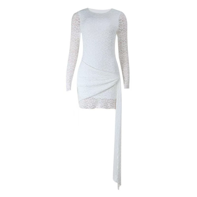Damer Elegant Spids Mini Kjole med asymmetrisk Snit og Svingende Nederdel Skovae
