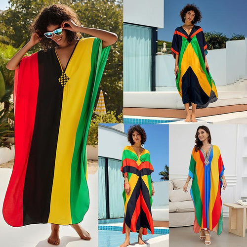 Dame Strandkaftan med iøjnefaldende geometrisk design Stilla