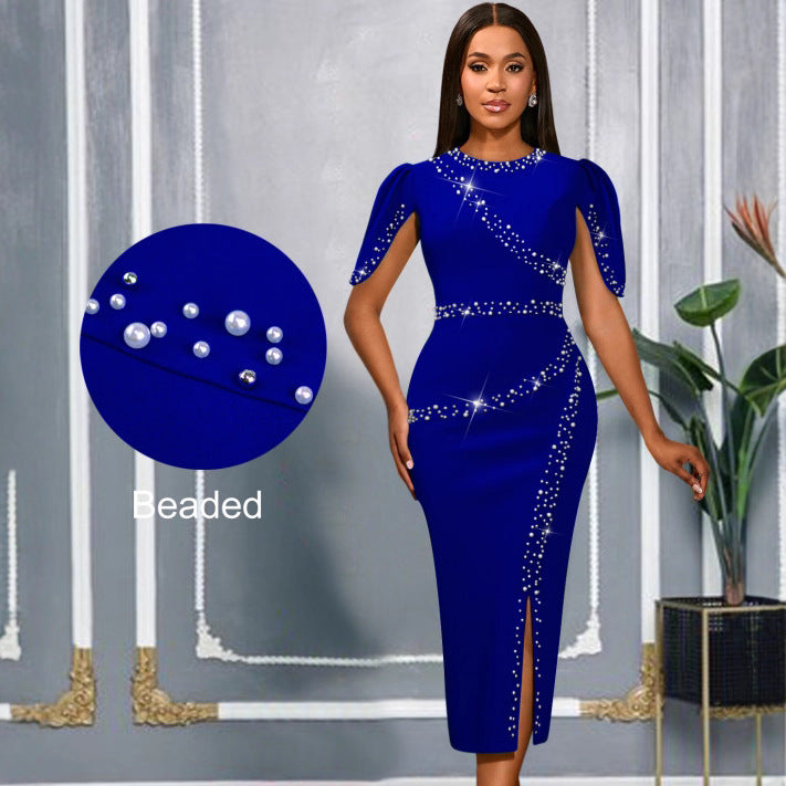 Damer Chic Glamour Kjole med asymmetrisk slidser og glitrende strass-detaljer Skovae