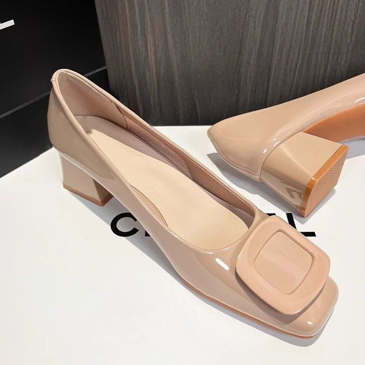 Dame Elegante Ballerinas med moderigtigt glans og komfortabel blok hæl Stilla