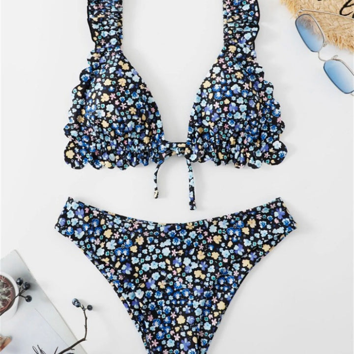 Femme Floral Print Ruffle Bikini Sæt Stilla