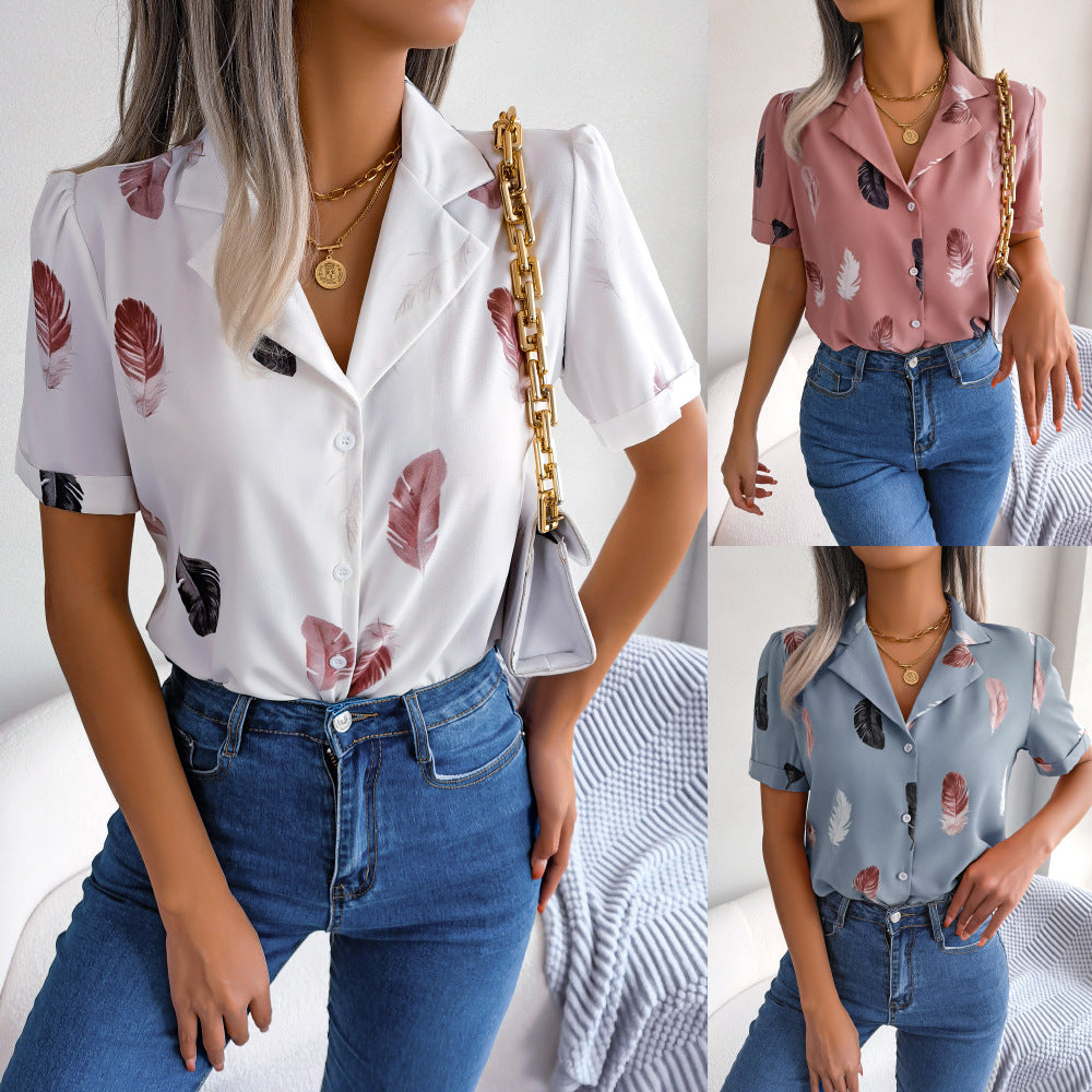 Damebluse med elegant fjerdesign Stilla