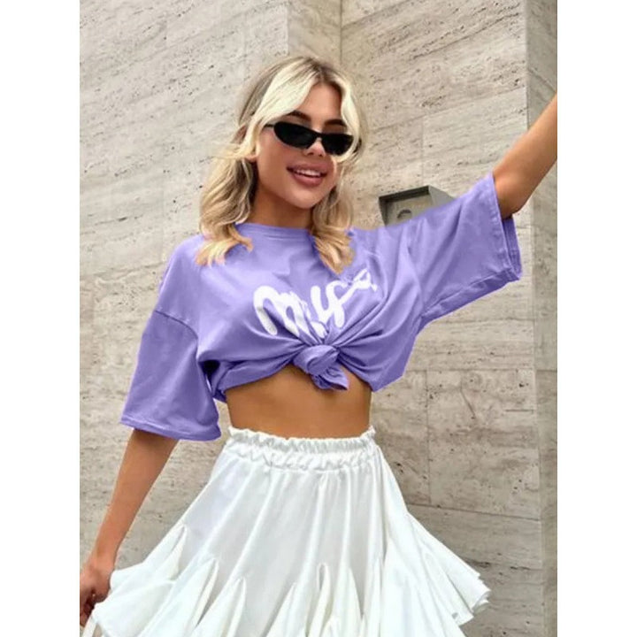 Dame T-shirt kjole med kreativ tekst og løs pasform Stilla